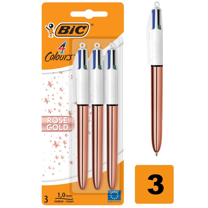 Bic 4 Colours Rose Gold Ball Pens 3 Pack