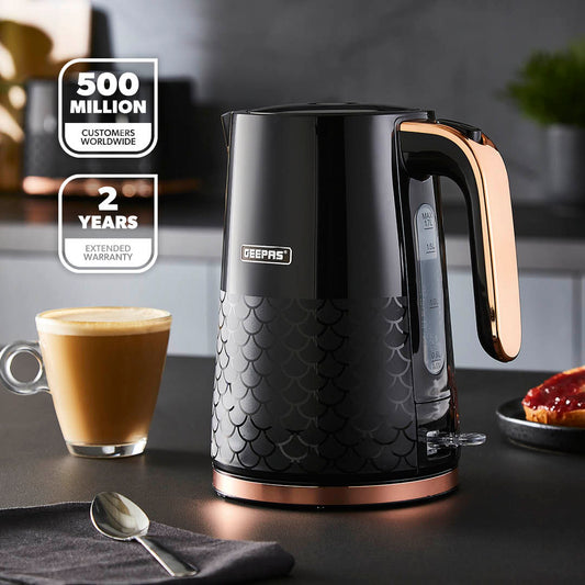 1.7L Aurora Black and Rose Gold Rapid Boil Kettle
