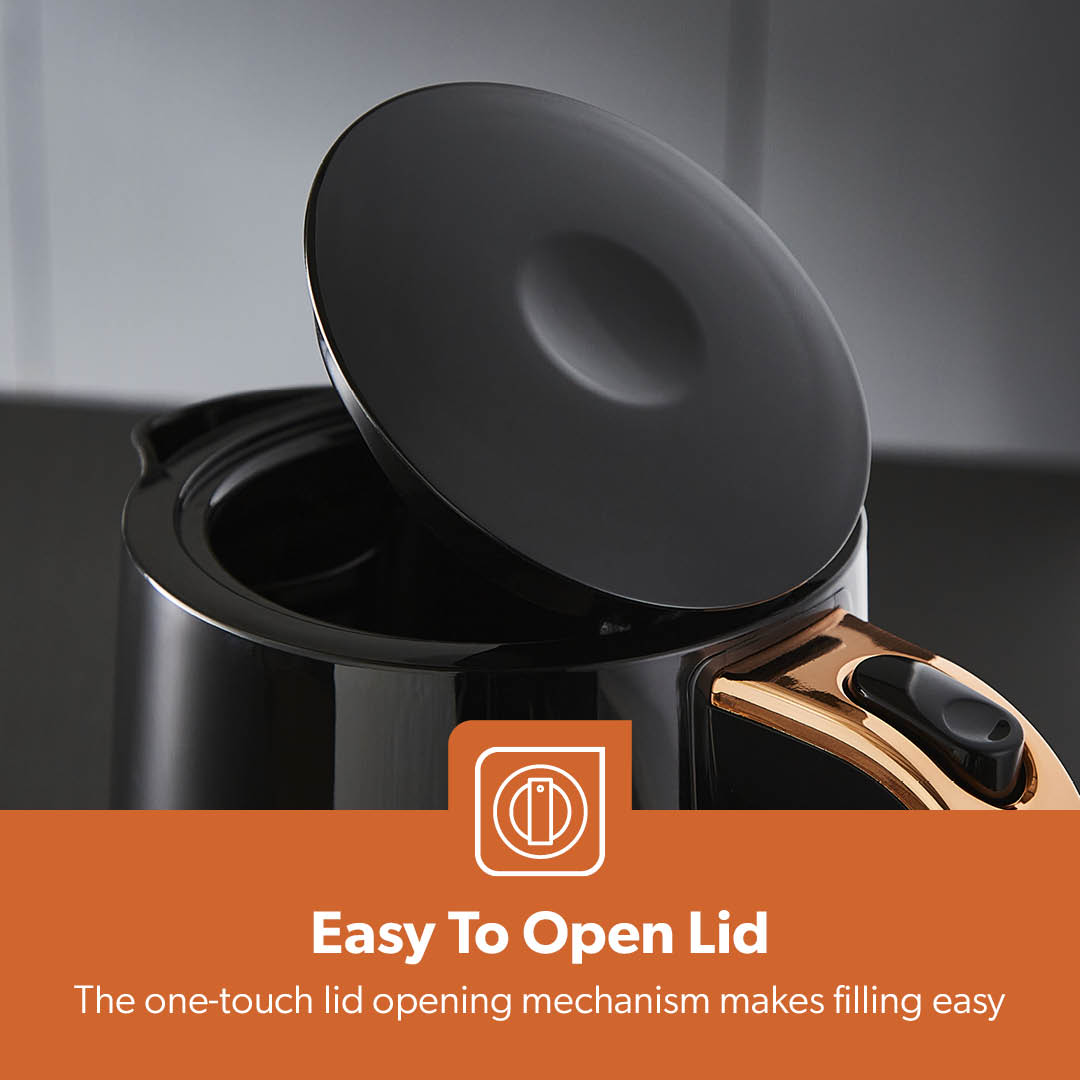 1.7L Aurora Black and Rose Gold Rapid Boil Kettle