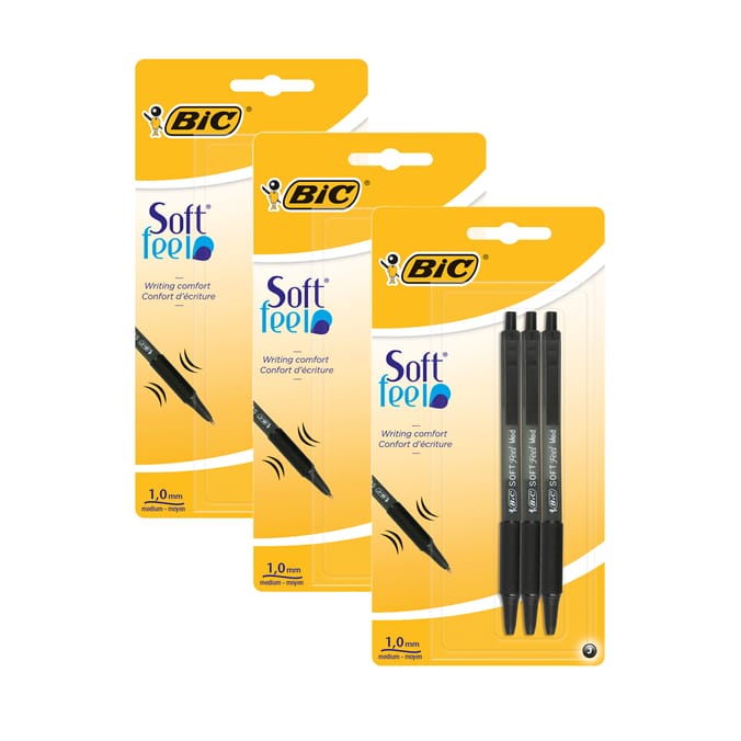 Bic Soft Feel Retractable Ballpoint Pens Black 3 Pack x3