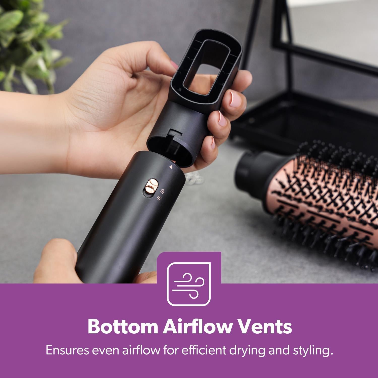 3-In-1 Hot Air Hair Styler, Brush and Blower In Rose Gold