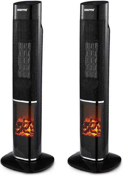 Energy-Efficient 3D Digital Fireplace Tower Fan Heater (Pack Of 2)