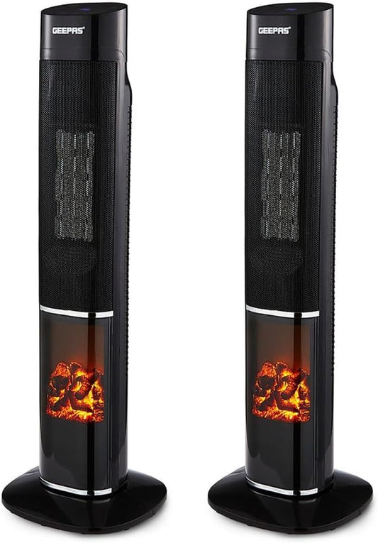 Energy-Efficient 3D Digital Fireplace Tower Fan Heater (Pack Of 2)