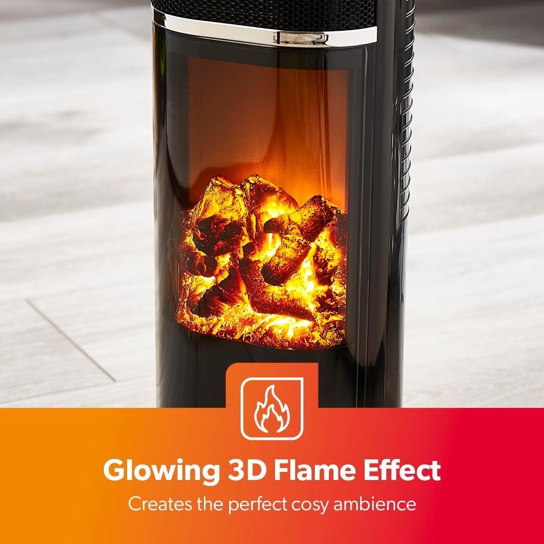 Energy-Efficient 3D Digital Fireplace Tower Fan Heater (Pack Of 2)