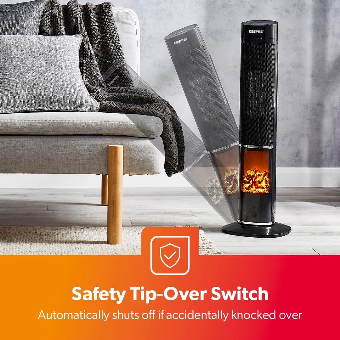Energy-Efficient 3D Digital Fireplace Tower Fan Heater (Pack Of 2)