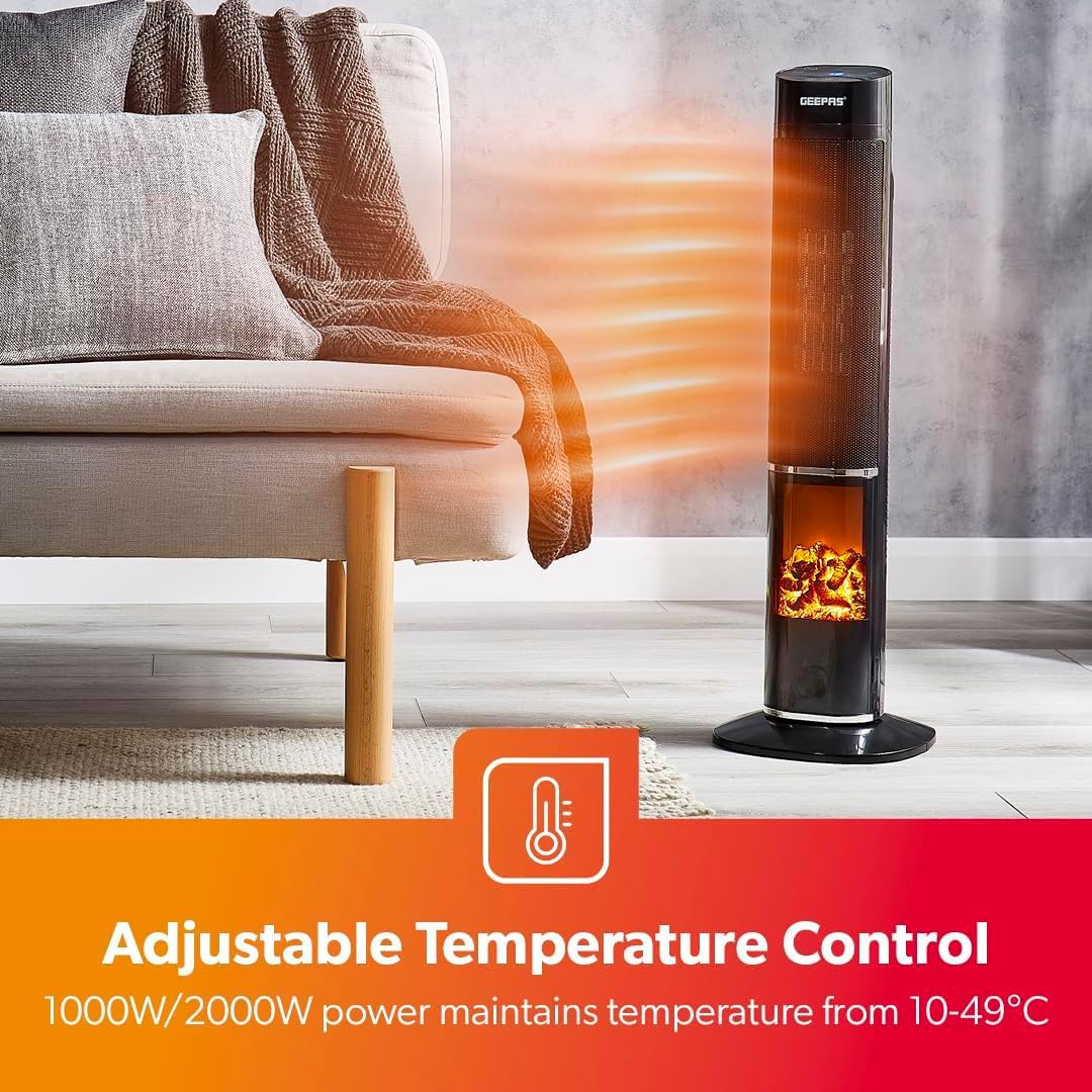 Energy-Efficient 3D Digital Fireplace Tower Fan Heater (Pack Of 2)