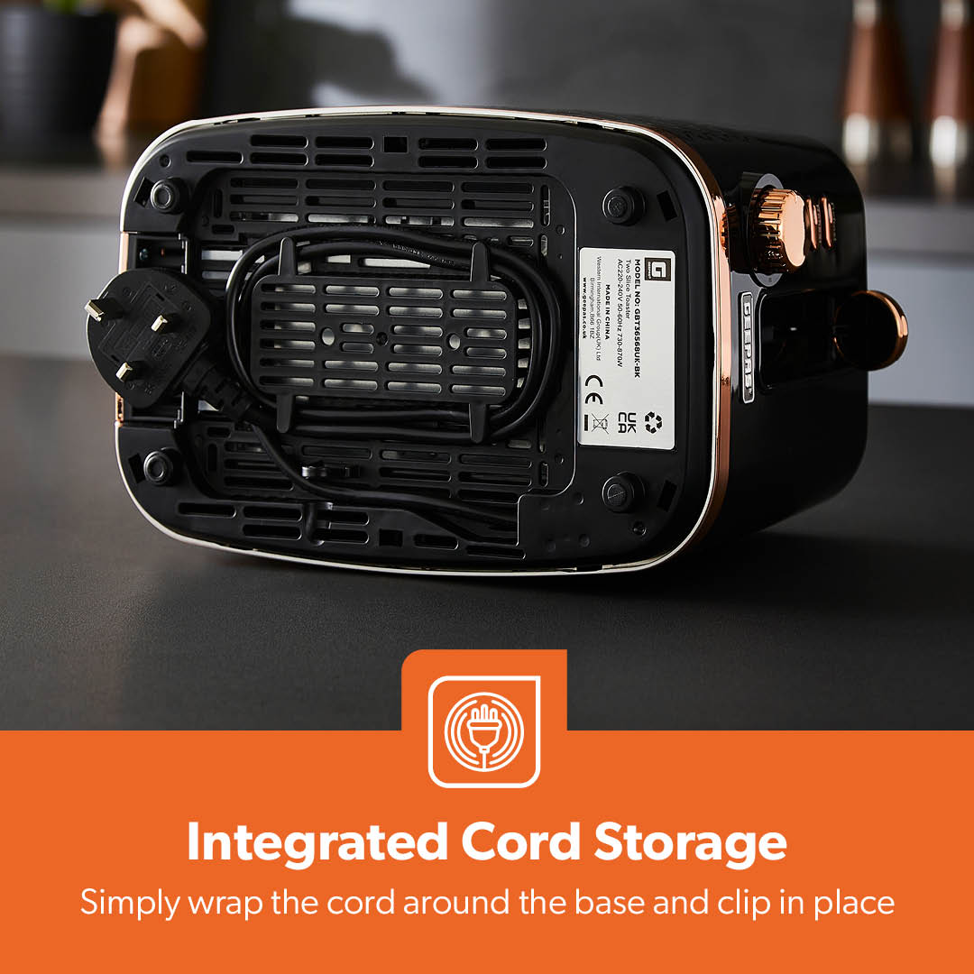 Aurora 2-Slice Black and Rose Gold Bread Toaster 7 Browning Levels