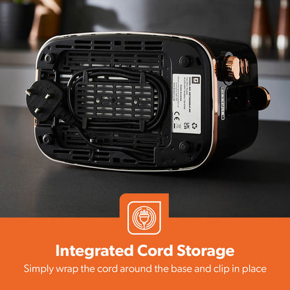 Aurora 2-Slice Black and Rose Gold Bread Toaster 7 Browning Levels