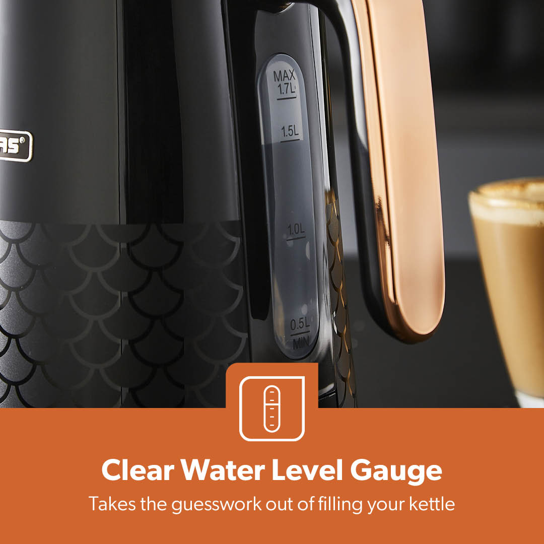 1.7L Aurora Black and Rose Gold Rapid Boil Kettle