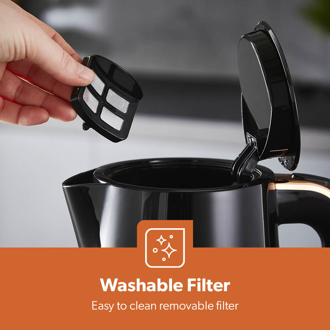 1.7L Aurora Black and Rose Gold Rapid Boil Kettle