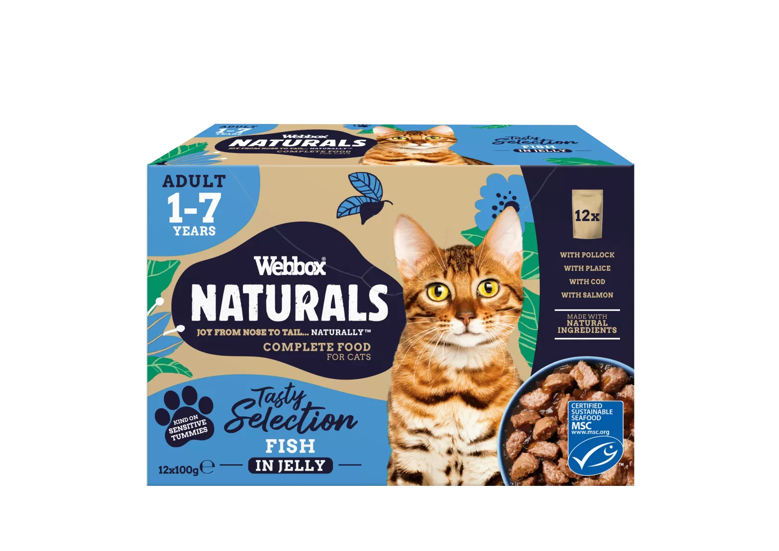 Webbox Naturals Fish in Jelly Wet Adult Cat Food 5 x 12 x 100g